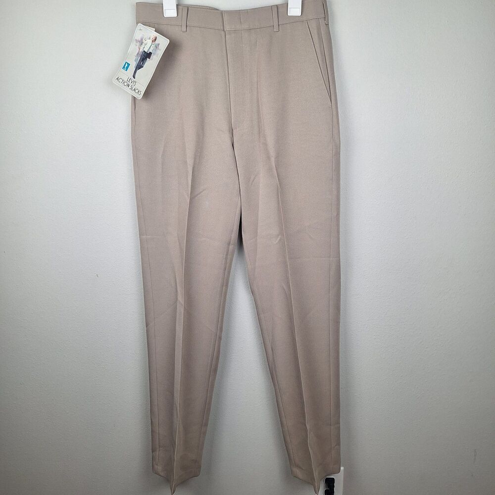 Vintage Levi's Action Slacks Pants Mens STA-PREST 33x34 Beige Made in USA NWT
